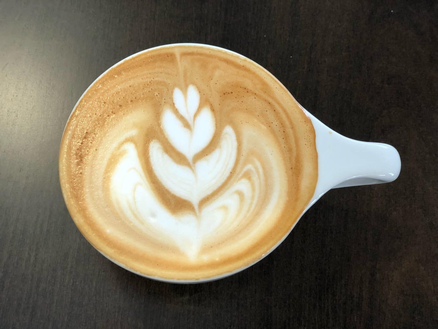 Cappuccino with latte art in a Moose Ridge cup