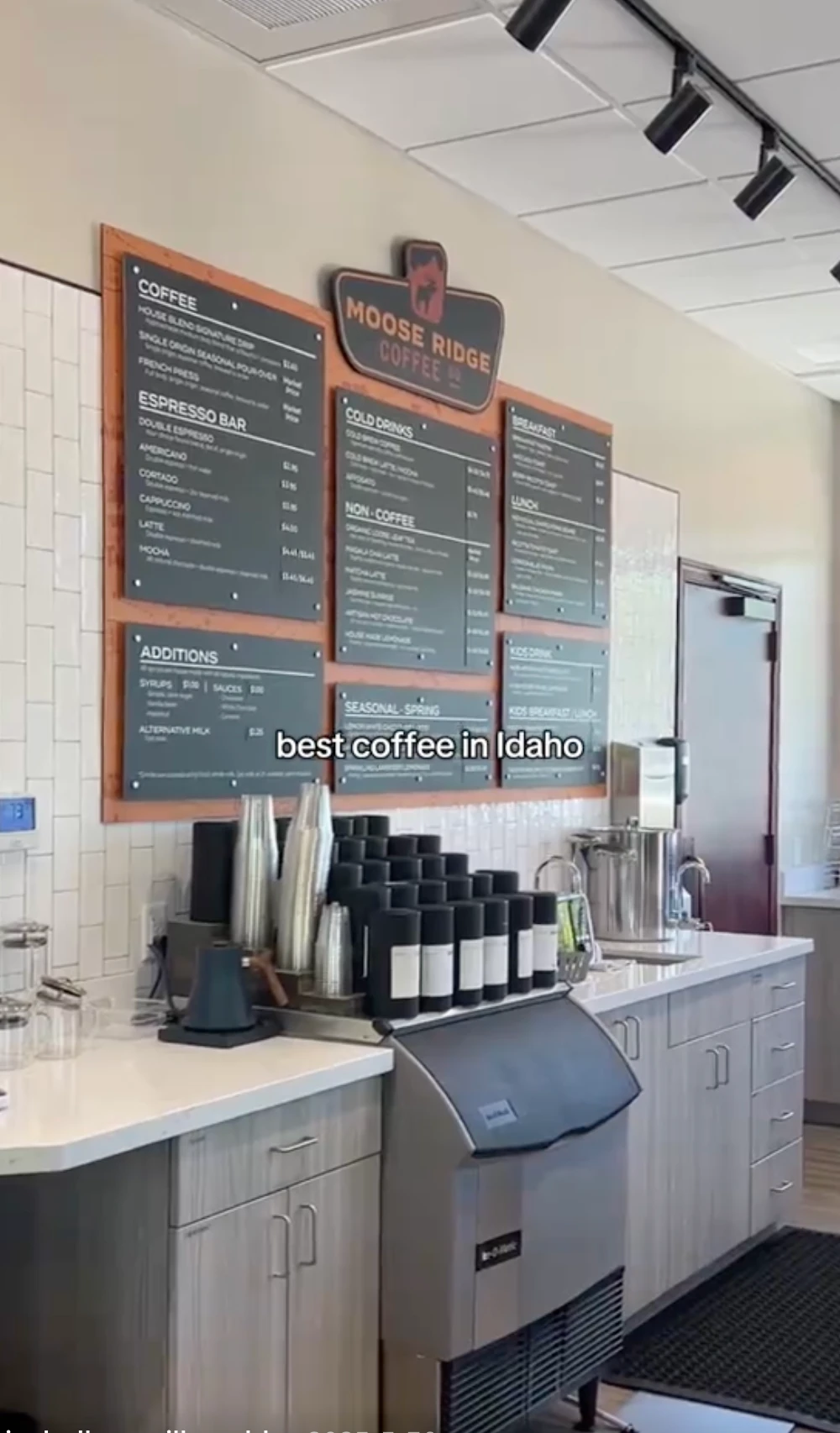 Moose Ridge menu board, 'best coffee in Idaho'
